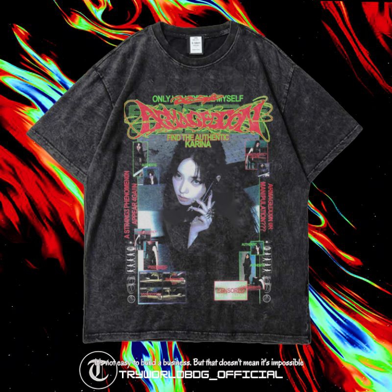 TRYWORLDBG เสื้อยืด OVERSIZED OFFICIAL "KARINA" | เสื้อยืดฟอก | ล้างหิน | เสื้อยืดโอเวอร์ไซส์ | KARI