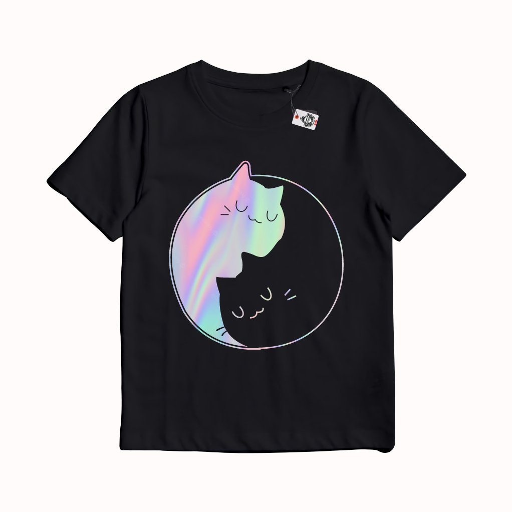 KRMK เสื้อยืดเด็ก Distro Unisex พร้อม YIN YANG CAT ภาพโฮโลแกรม