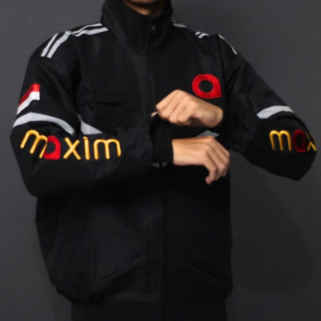 Hitam Black Bomber jacket - เสื้อแจ็คเก็ตมอเตอร์ไซค์ maxim สีดํา - เสื้อแจ็คเก็ตคนขับ ojol - เสื้อแจ็คเก็ตมอเตอร์ไซค์ผู้ชายปักทั้งตัว