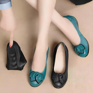 Sepatu kerja wanita bunga berlian/sepatu wanita kulit sapi hitam dan hijau