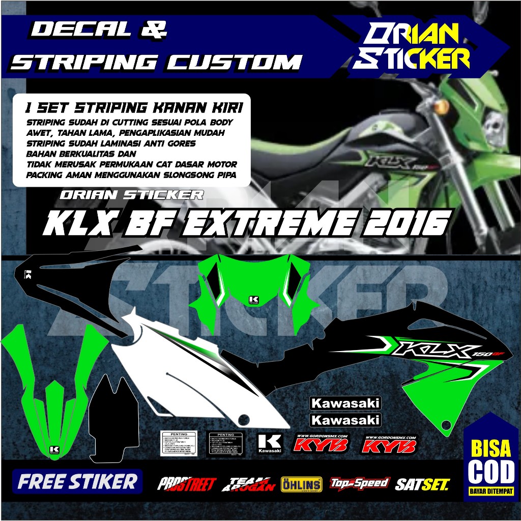 HIJAU Original Striping klx bf 2016 สีเขียวสีดํา / Striping kawasaki klx bf 2019 สีส้มสีดํา/แถบ klx 150