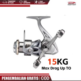 MONQIQI 5.2:1 Fishing Reel Dengan Pegangan Pegangan Ganda Seri / Max Drag 10kg Gulungan Senar Pancing/ Metal Spool ReelJoran Pancing S1500-S3000  Reel/Handle Rocker Pegangan Ganda Logam Sangat Halus, Gulungan Kumparan Penggerak Udara Aluminium