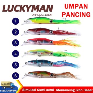 LUCKY MAN Alat pancing kail treble bahan plastik umpan cumi simulasi