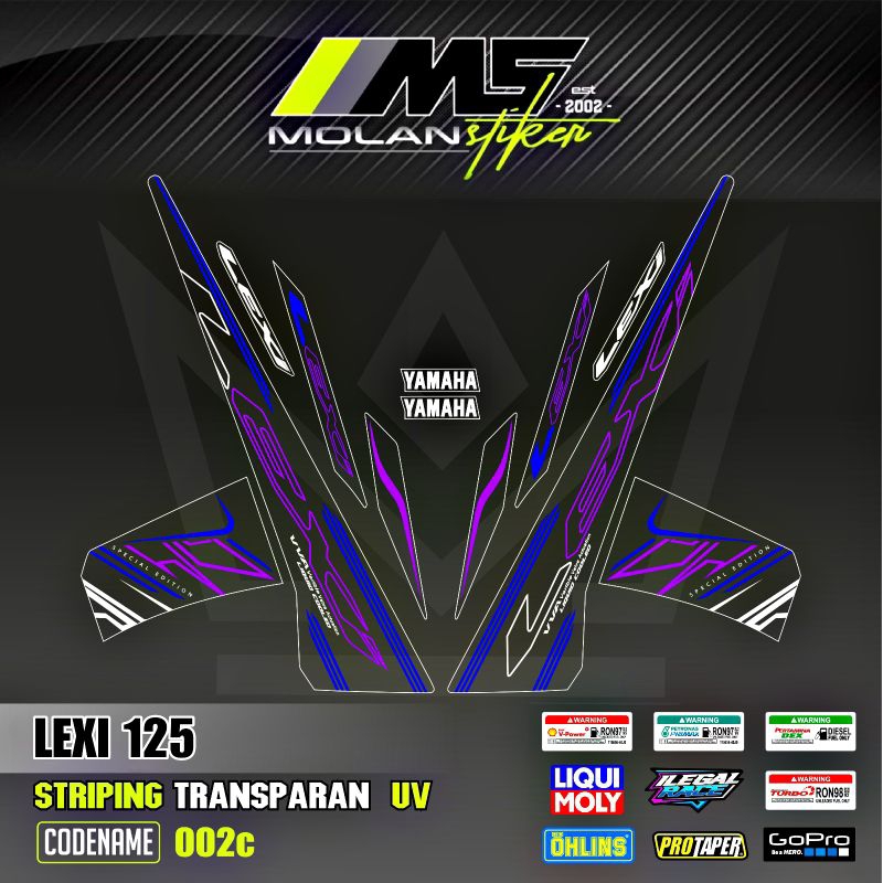 Ungu Decal สติกเกอร์ Striping โปร่งใส Variations Uv Lexi 125 Cyber City Yamaha Lexi 125 2018-2023 Le