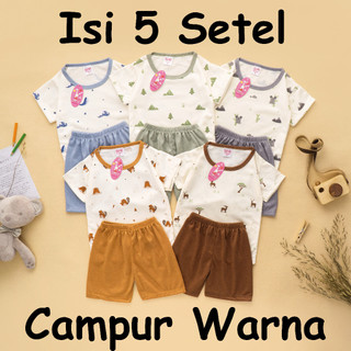 (ISI 5 SETEL) Setelan Anak Bayi Laki Laki Nature Tone/ Baju Bayi Laki Laki / Baju Anak Laki Laki / Baju Anak Anak / Kaos Anak Laki Laki/ Baju Anak/ Pakaian Anak Anak/Baju Bayi/ Pakaian Bayi Style Import 0 - 4 Tahun Xiao Wei Baby & Kids Wear