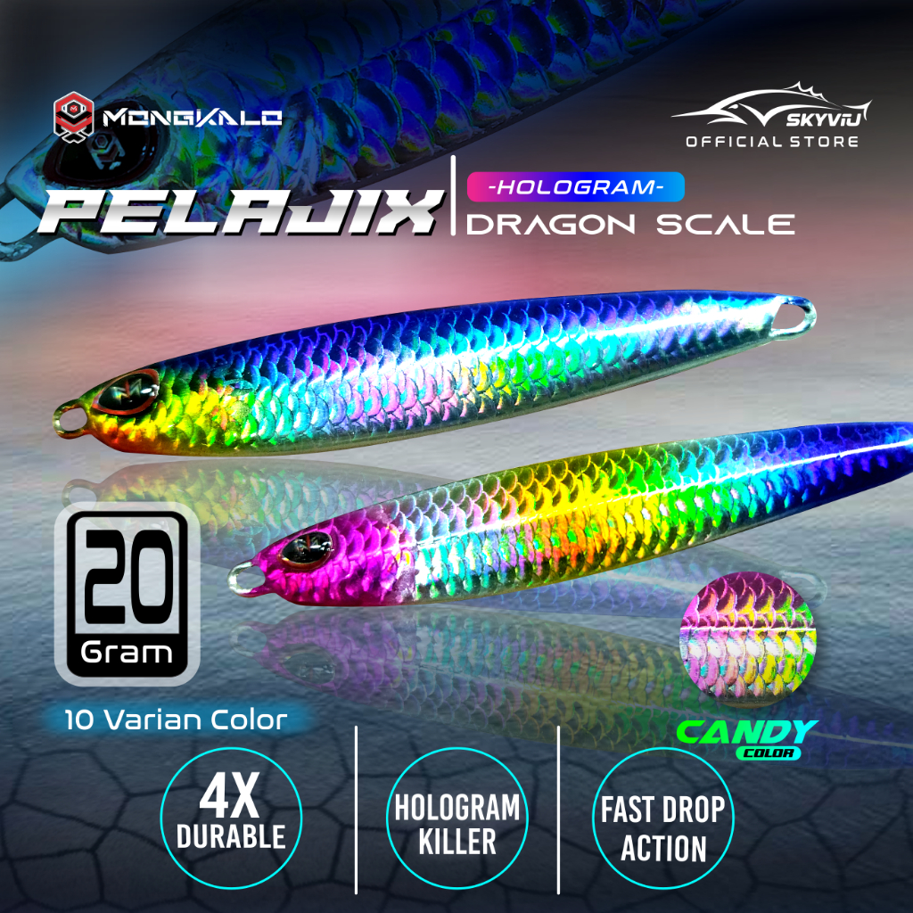 Metal Jig 20 กรัม MONGKALO PELAJIX โฮโลแกรม Scales Micro Jig 20gr Micro Jig 20 กรัม Jigging เหยื่อ Castjig UL Killer 20g