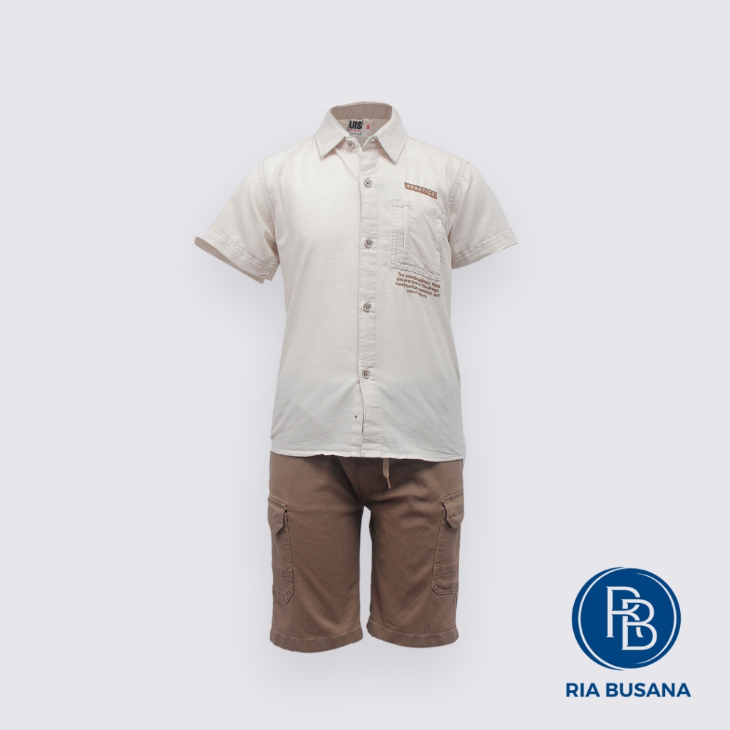 KEMEJA KATUN Ria Busana - Uis - ชุดเสื้อคอปกศิลปะผ้าฝ้ายแขนสั้นสําหรับผู้ชาย USJC01601GN