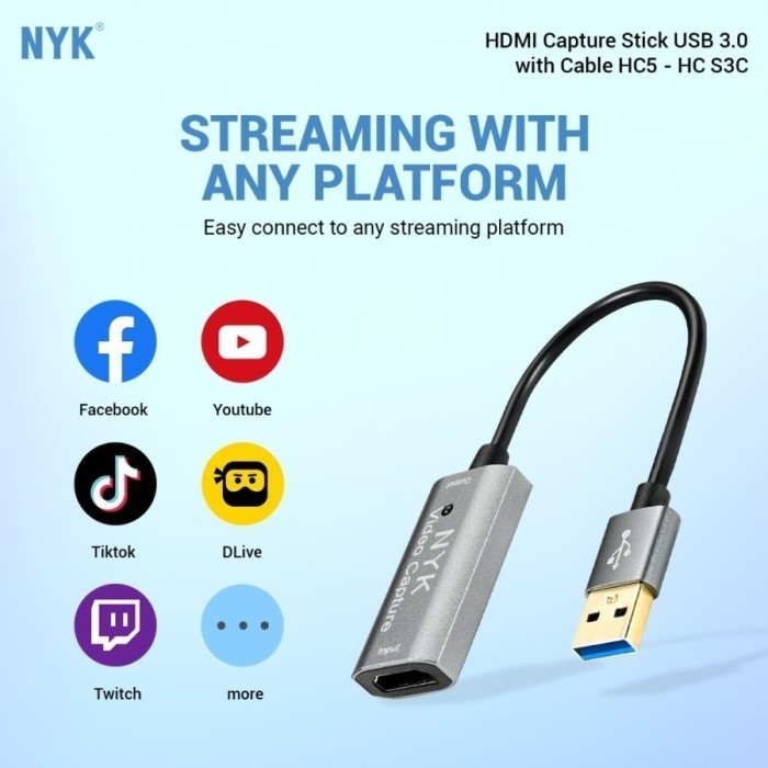 NYK HC5 HDMI Capture USB 3.0 HD VIDEO CAPTURE 60 FPS วิดีโอเกมถ่ายทอดสด