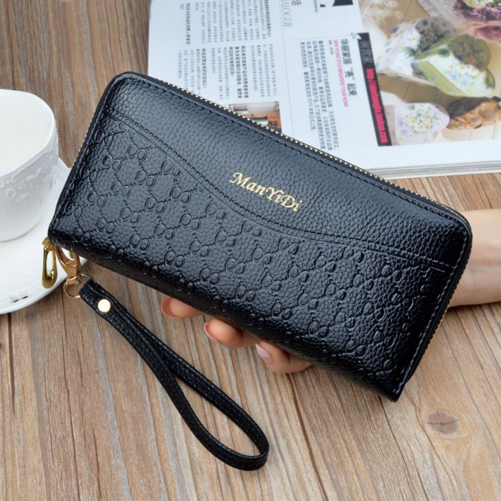 กระเป๋าสตางค์ผู้หญิง 2 ZIPPERS WA119P3 ARIHA PREMIUM LEATHER PINK LONG KOREAN FASHION STRAP