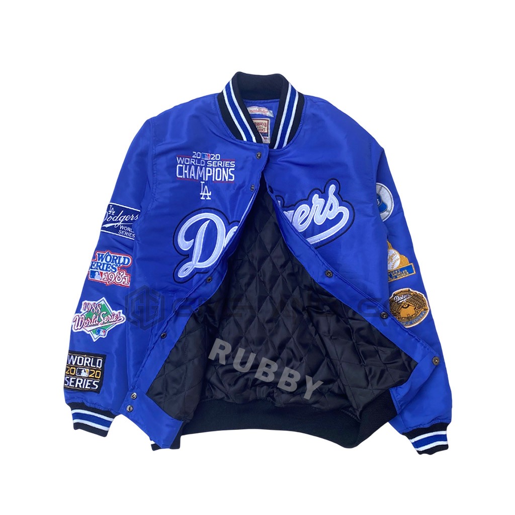 RUBBY - LOS ANGELES DODGERS VARSITY BOMBER JACKET สําหรับผู้ชายและผู้หญิง FULL EMBROIDERY PREMIUM DI