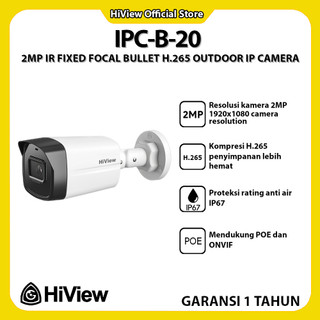 HIVIEW IPC-B-20 2MP IR FIXED FOCAL BULLET H.265 OUTDOOR IP CAMERA