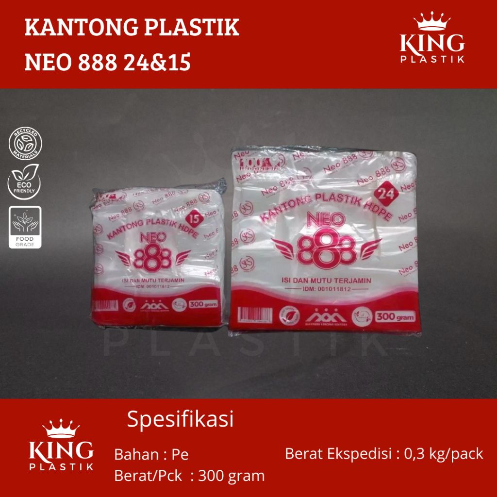 ถุงพลาสติกใส 15 24 300gr / HDPE Neo888 ถุงพลาสติกใสใสใส ขนาด 15 & 24 เป็นมิตรกับสิ่งแวดล้อม
