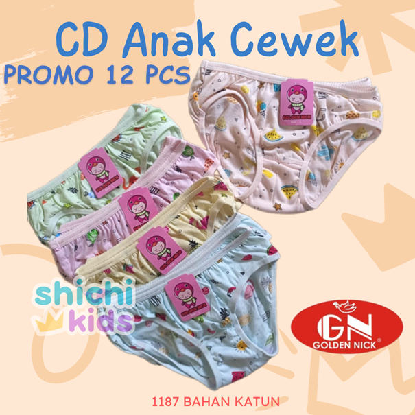 Shichikids 12 PCS GIRLS UNDERWEAR GN / GIRLS CD / GN 1187 DOZENS CHILDRENS UNDERWEAR