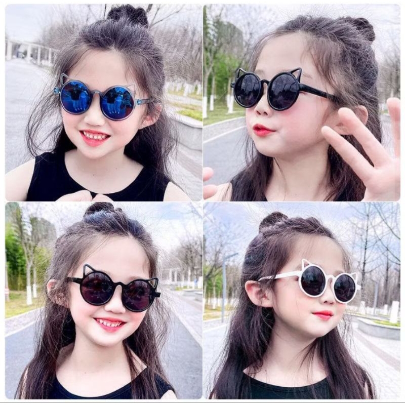 E ( E62 ) CHILDRENS CAT EAR GLASSES เลนส์สีดํา ป้องกันรังสียูวี