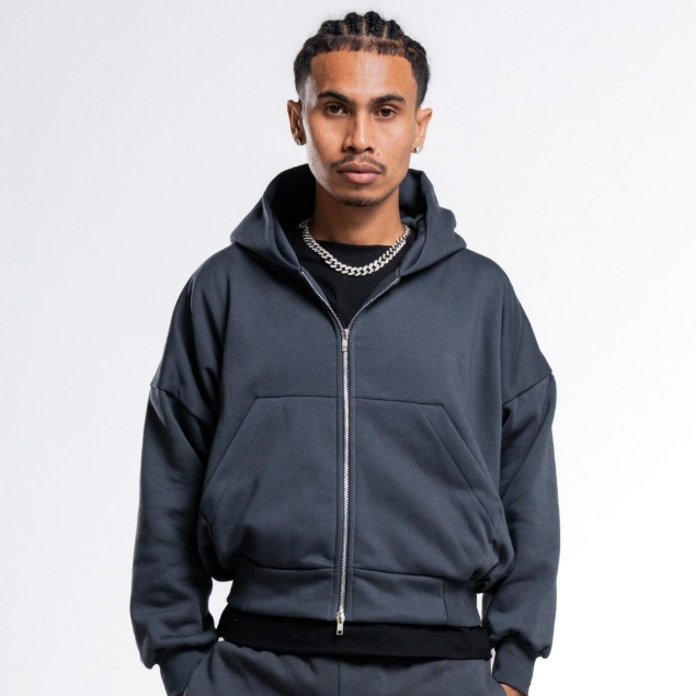 Jorn - Boxy Double Zip สีเทาเข้ม/ Zipper Hoodie Boxy / Zipper Boxy / Zipper Boxy 375gsm / Zipper Heavyweight / Thick Unisex Zipper Hoodie