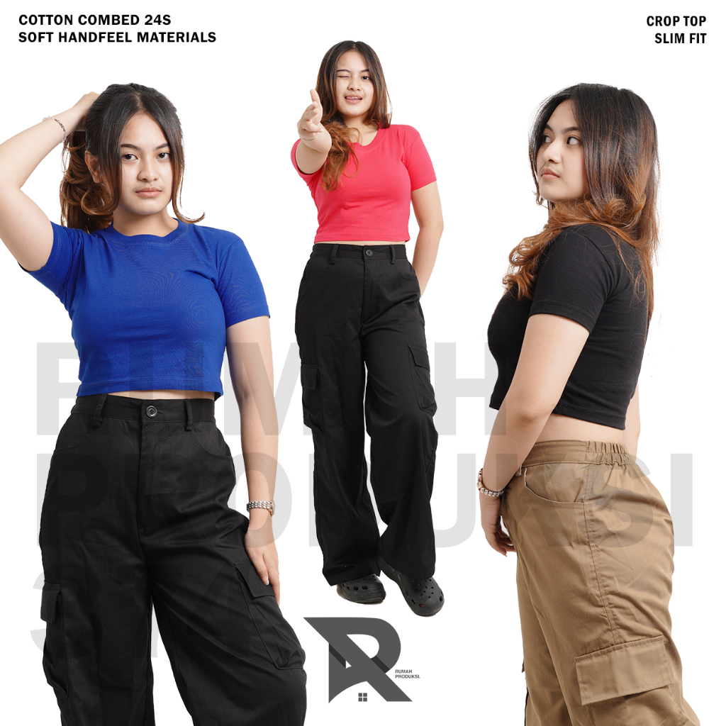 PLAIN BASIC CROP TOP BLACK BLUE ELECTRIC BENHUR PINK FANTA | CROPTOP JET BLACK OCEAN BLUE ELECTRIC ส