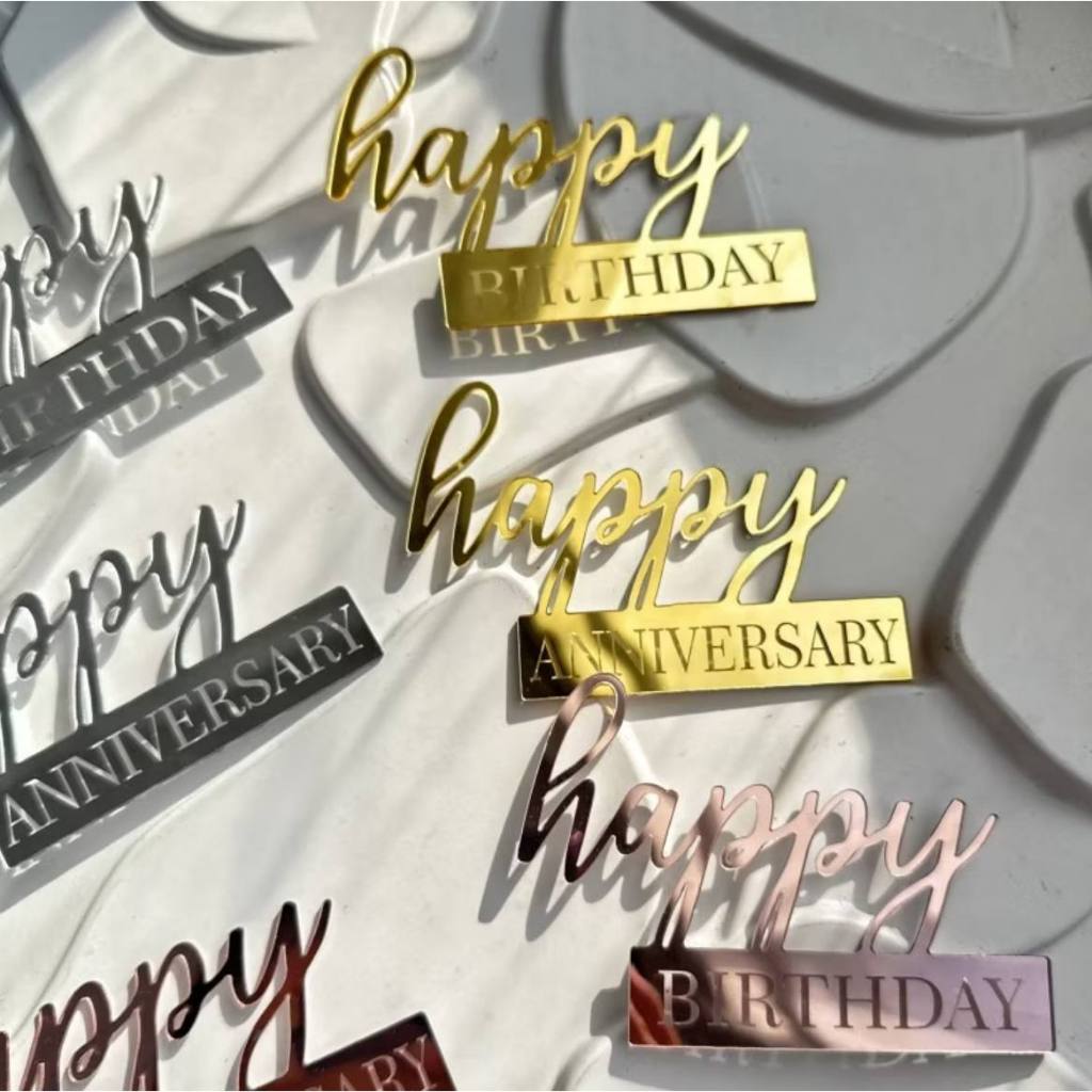 HAPPY ANNIVERSARY GOLD SILVER ACRYLIC เค้ก TOPPER/ANNIVERSARY STICK TOPPER/HAPPY ANNIVERSARY CAKE TO