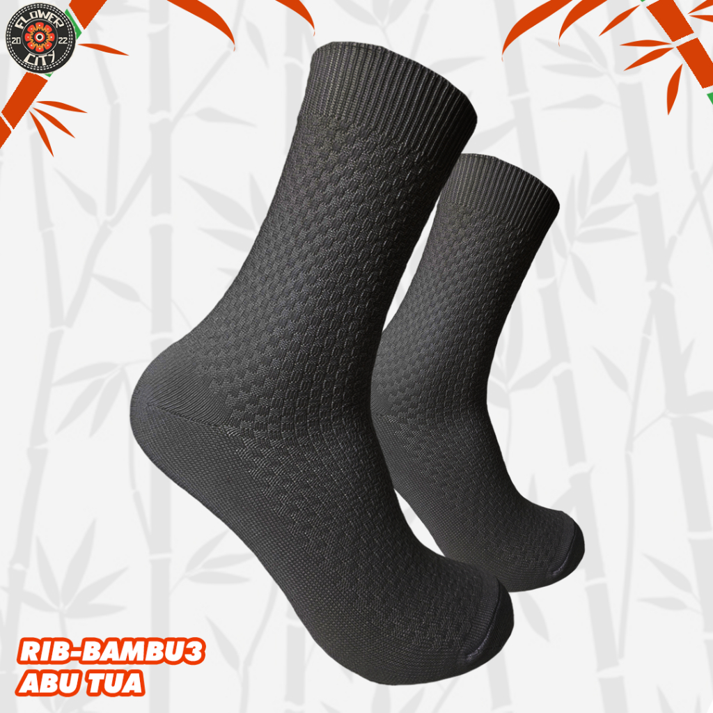 ถุงเท้า RIB Bambooธรรมดา - ถุงเท้าสีเทาเข้ม - Flower City