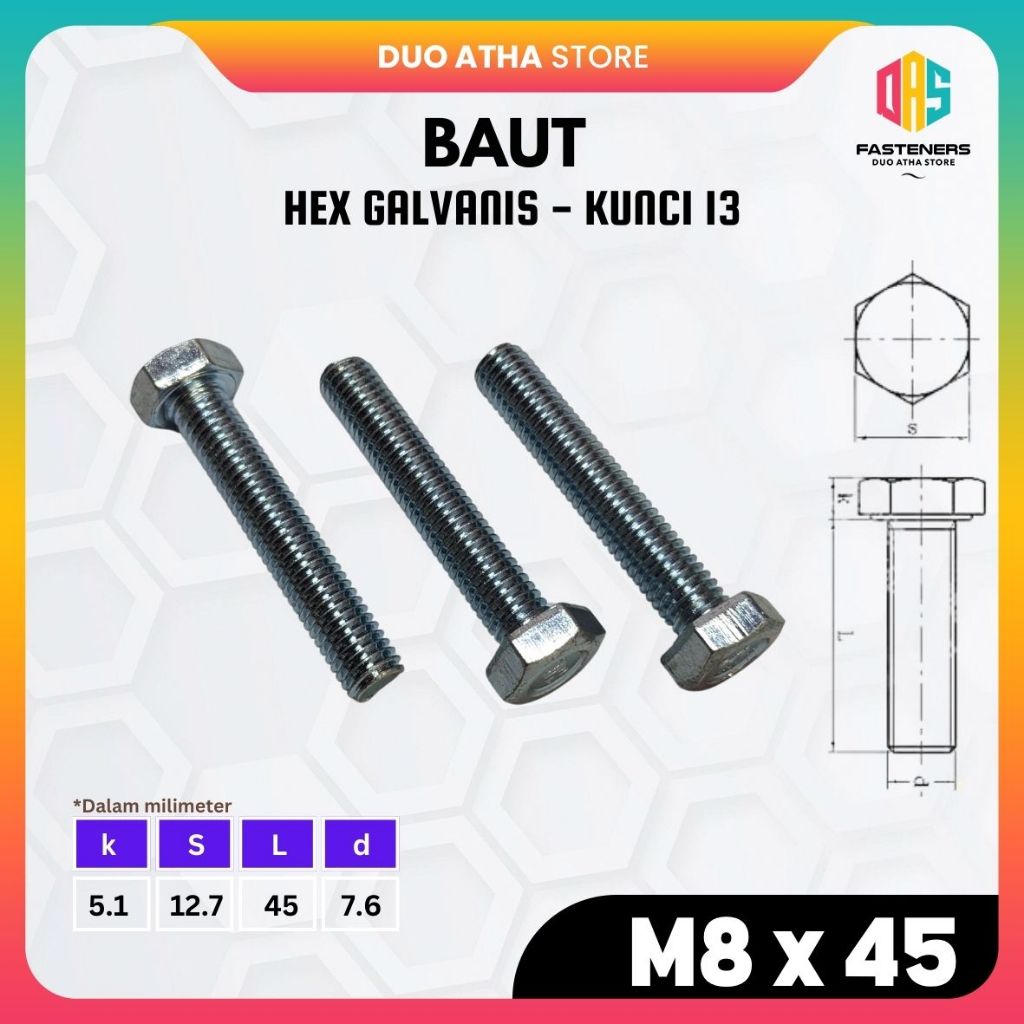 สังกะสีสีขาว M8x45 Hex Bolt, M8x45 เฉพาะ Bolt ไม่มี Nut
