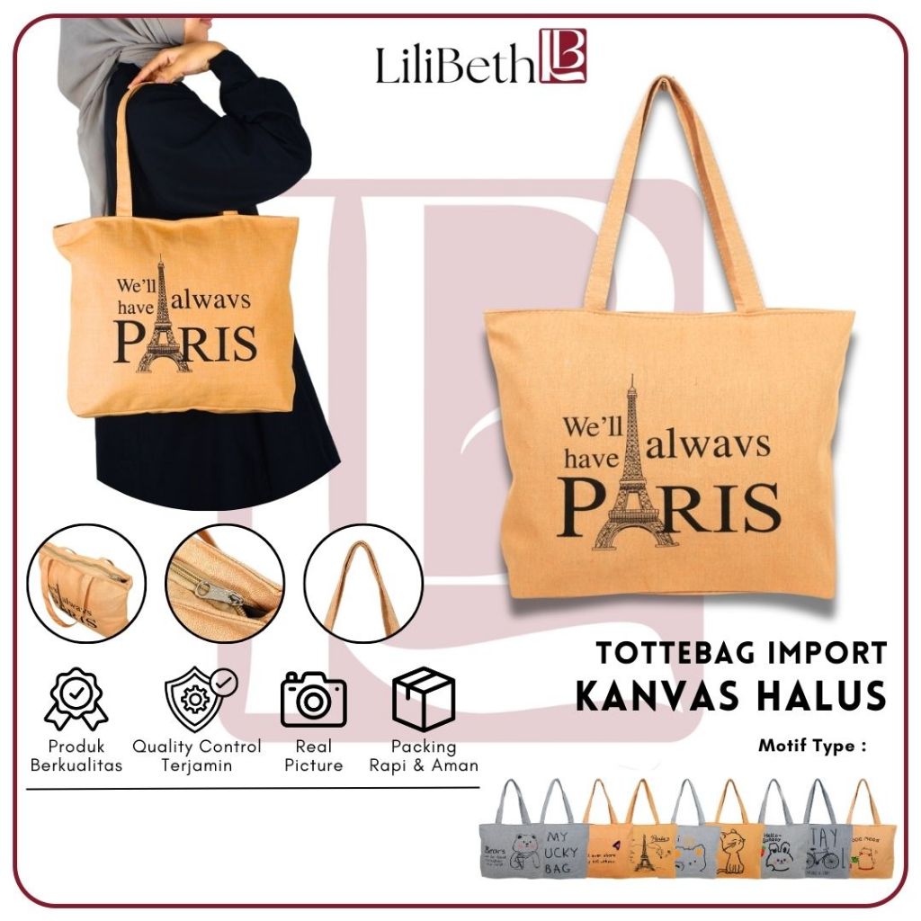 Lilibeth TI02 Womens Imported Canvas Totebag Fashion Zipper