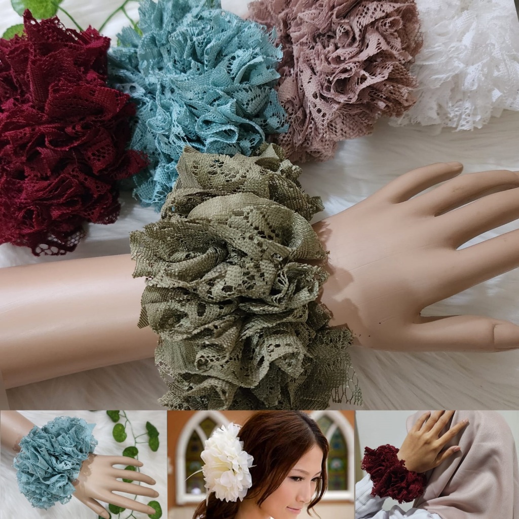 IBEL - Anti-Deflation Hijab Bun Lace Hair Tie ผู้หญิง Hijab Bun ผมที่มีสีสัน Tie Jumbo Brocade