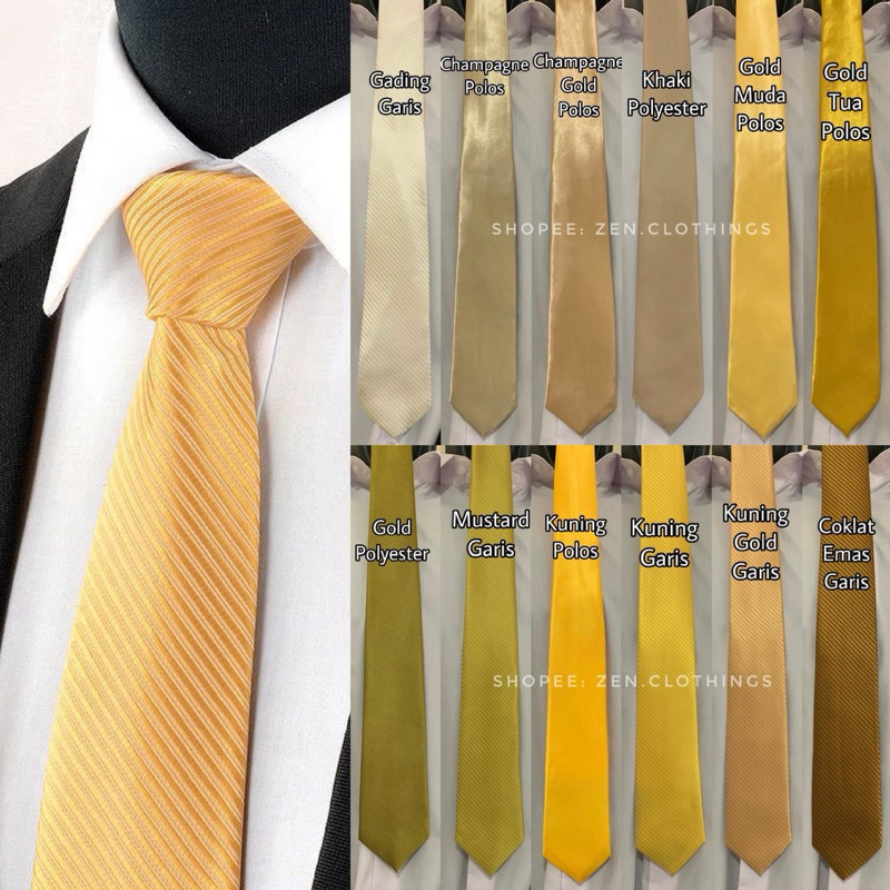 เน็คไทผู้ชายผูกด้วยตนเองผู้ใหญ่ยาวธรรมดาและลายแถบทองสีเหลืองทองครีมสีเบจแชมเปญสี