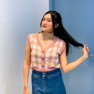 Vest Line Square - Vest Crop Rajut Wanita Kotak Rompi Rajut Wanita Korean Style