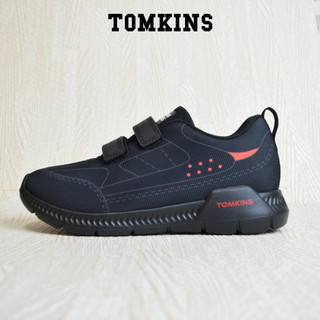 TOMKINS Shenigan - Hitam Merah Sepatu Sekolah Perekat Anak TK SD
