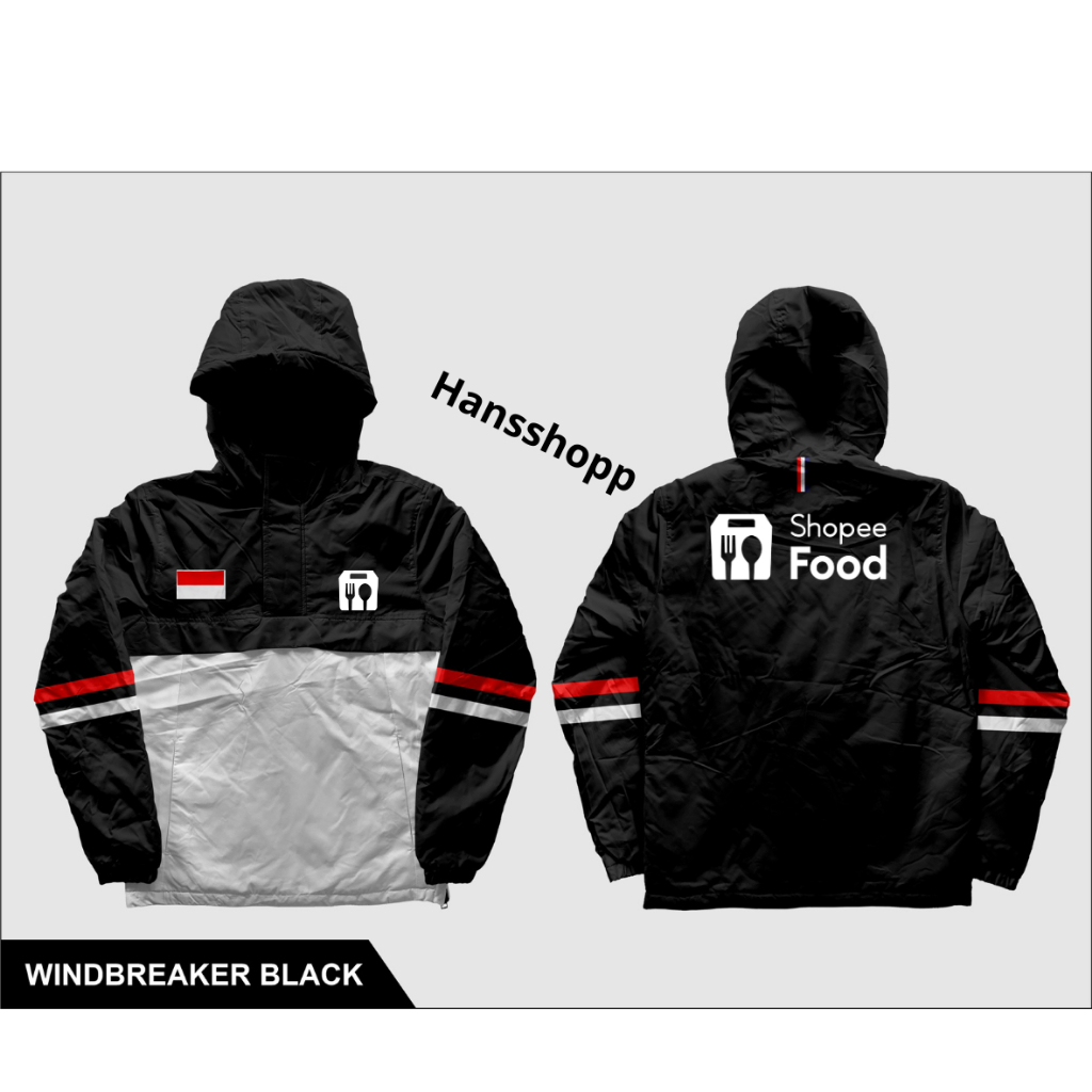 เสื้อแจ็คเก็ตกันลมผู้ชาย Shopee / เสื้อแจ็คเก็ตร่มชูชีพ Shopeefood สีขาวระดับพรีเมียม / เสื้อแจ็คเก็