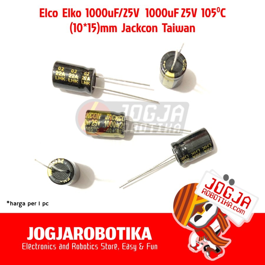 1000uF/25V 1000uF 25V Elco Elko 10x15mm 105C Jackcon ไต้หวัน