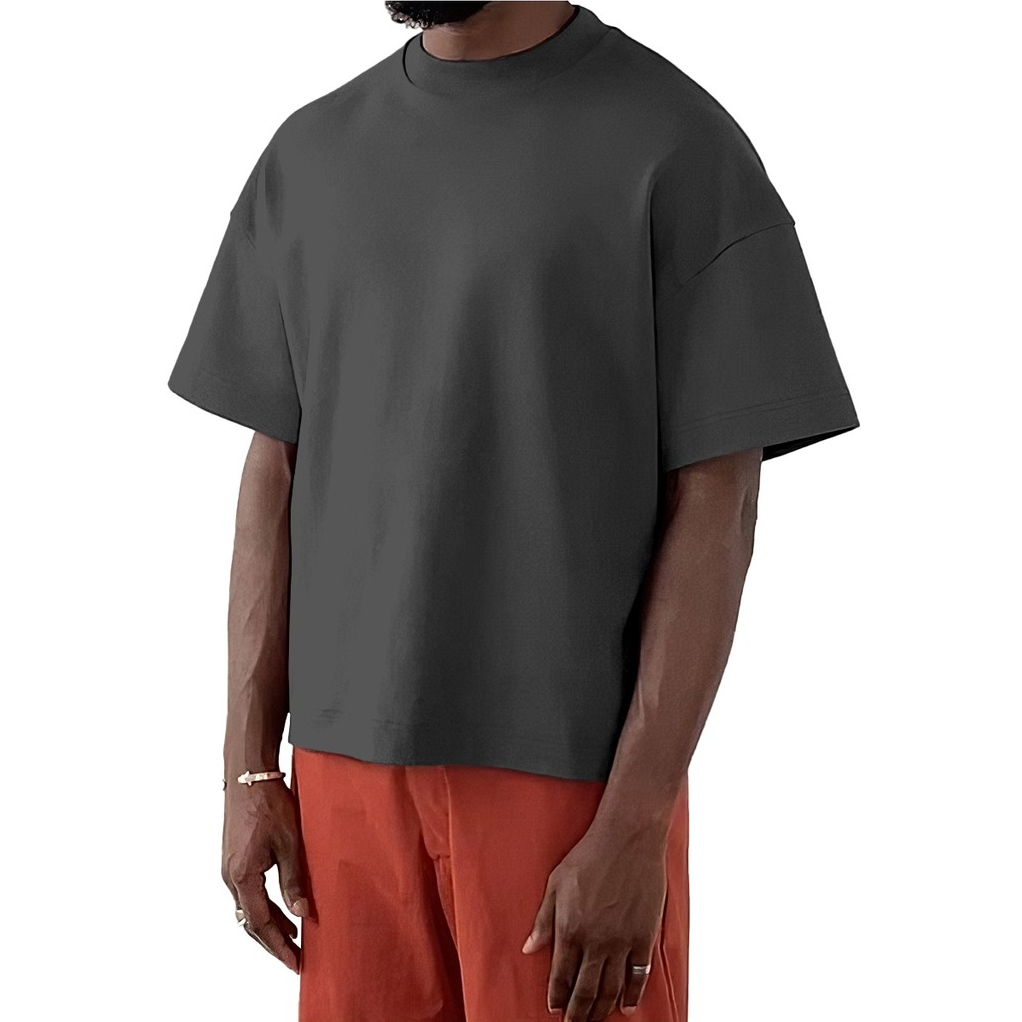 Jorn- Heavyweight สีเทาเข้มBoxy TShirtหนาธรรมดาBoxyเสื้อยืดหนาเสื้อผ้าผู้ชาย