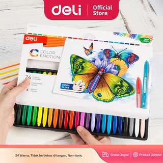 Deli Krayon Sekolah 24 Warna Cerah Bentuk segitiga ergonomis tidak beracun EC20020