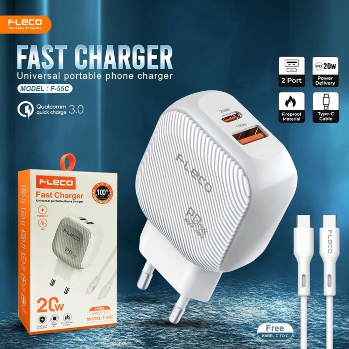 TC Fleco F-55C Type C To Type C Fast Charger PD 20W