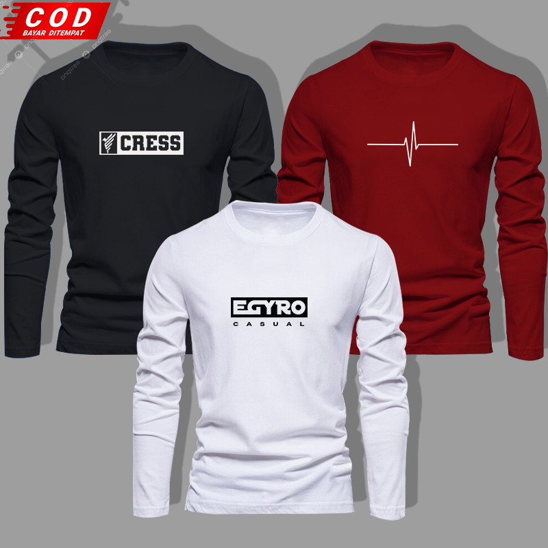 ซื้อ ONE GET 3 ชิ้น PREMIUM QUALITY LONG-SLEEVED เสื้อยืดผู้ชาย | เสื้อยืด CRESS BLOCK MOTIF | EGYPT
