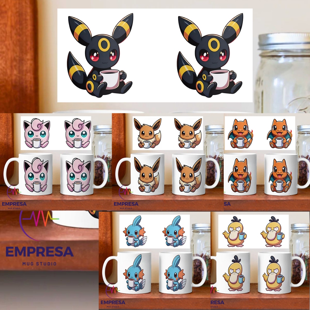 Pokemon Funny Holding Cup น่ารัก Chibi Charizard Eevee Jiglypuff Mudkip Umbreon แก้วกาแฟเซรามิค
