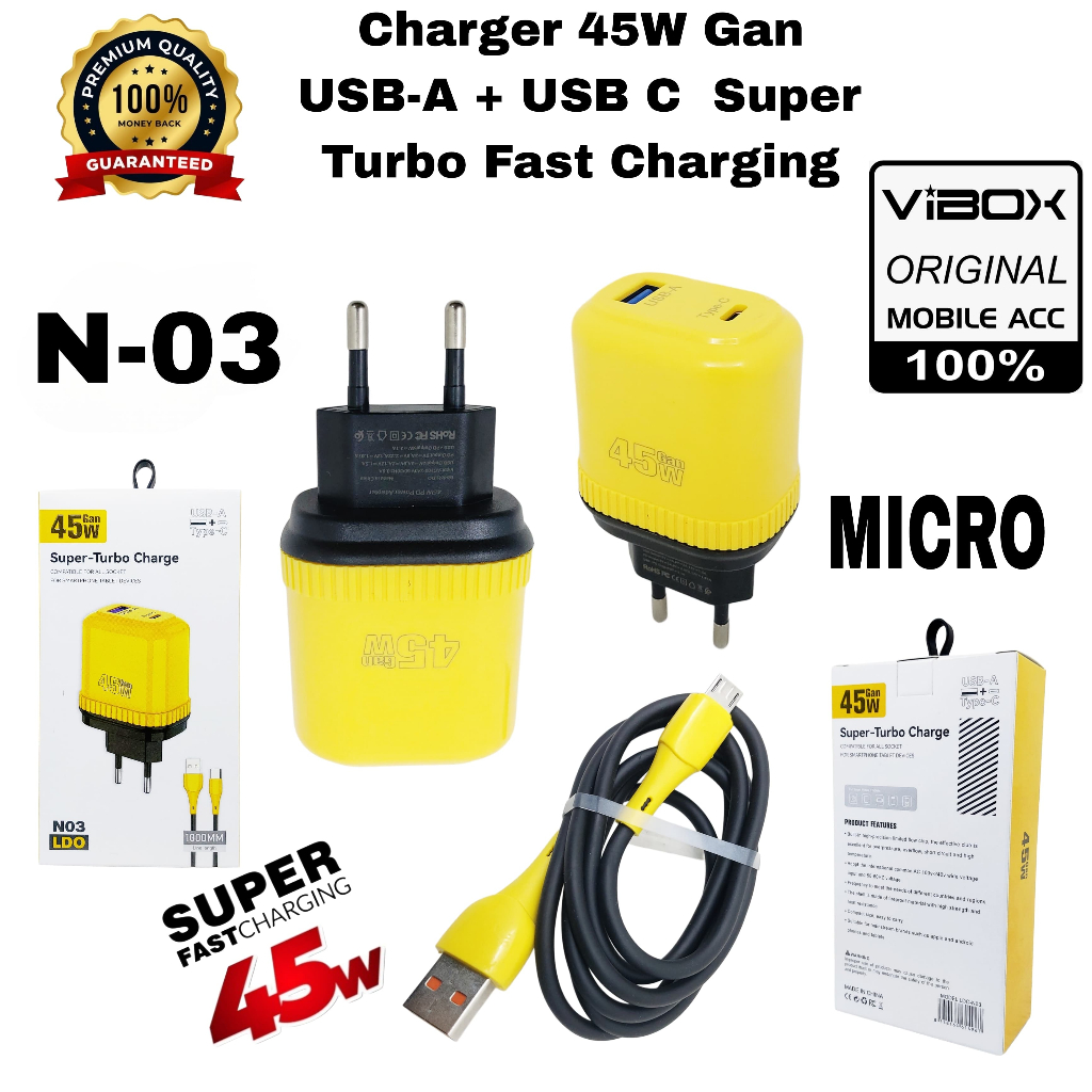GaN 45W Fast Charge Charger Dual Port Fast Charging QC 3/4, PPS 2.0, PD Max 45W [RSJ]