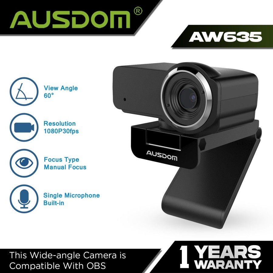 AUSDOM WebCam 1080P 12MP with Built-in Mic Live Streaming - AW635