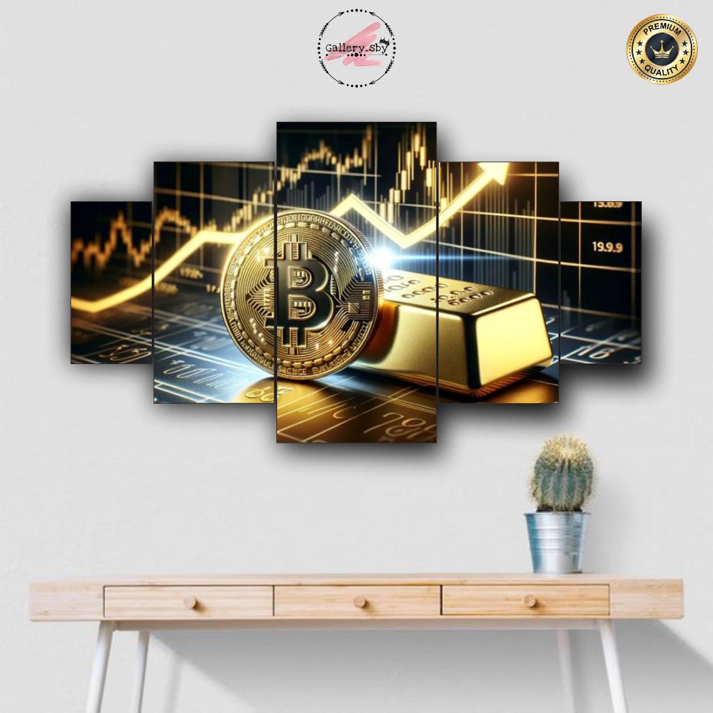 1 ชุด BITCOIN Theme Wall Display ตกแต่งผนังเหมาะสําหรับห้องสุนทรียศาสตร์เนื้อหา 5 ชิ้นโปสเตอร์ไม้