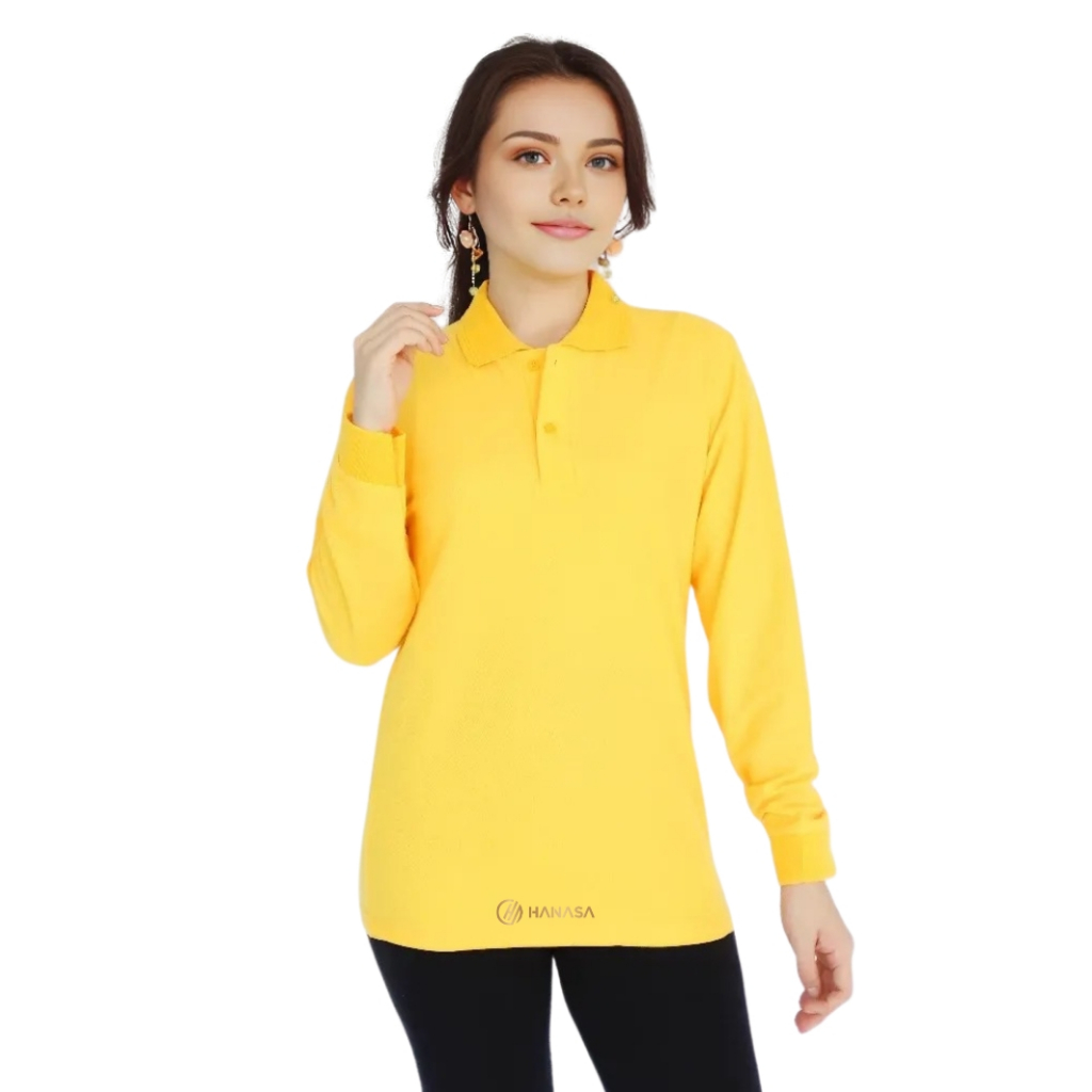 Hanasa เสื้อโปโลแขนยาวผู้หญิง Regular Fit สีเหลือง