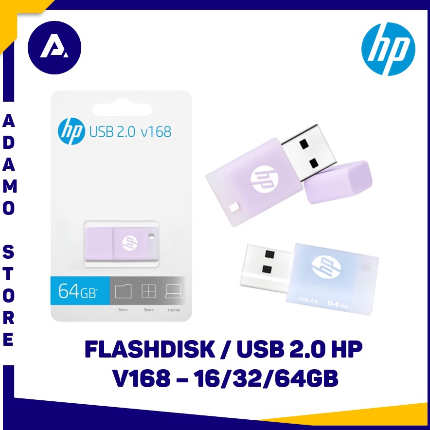 UNGU เดือนนี้ HP v168 Flashdisk 16GB 32GB 64GB USB 2 Rubber สีฟ้า สีม่วง