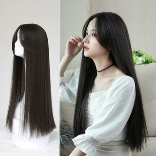 Wig jepit rambut wanita hitam lurus gaya Korea, klip rambut wig wanita panjang 75cm, klip rambut wig