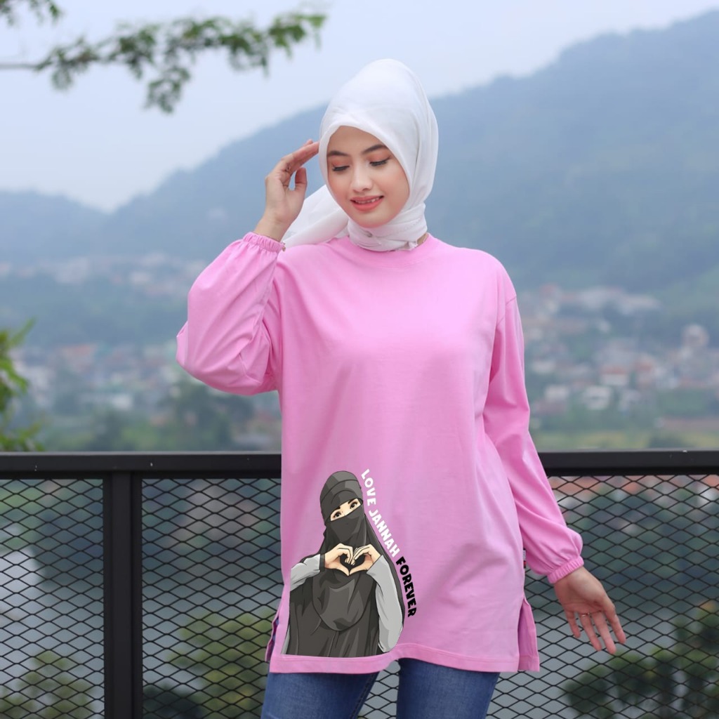FOREVER เสื้อยืดผู้หญิง OVERSIZED แขนยาว, 24S COMBED COTTON MATERIAL, LOVE JANNAH FOREVER