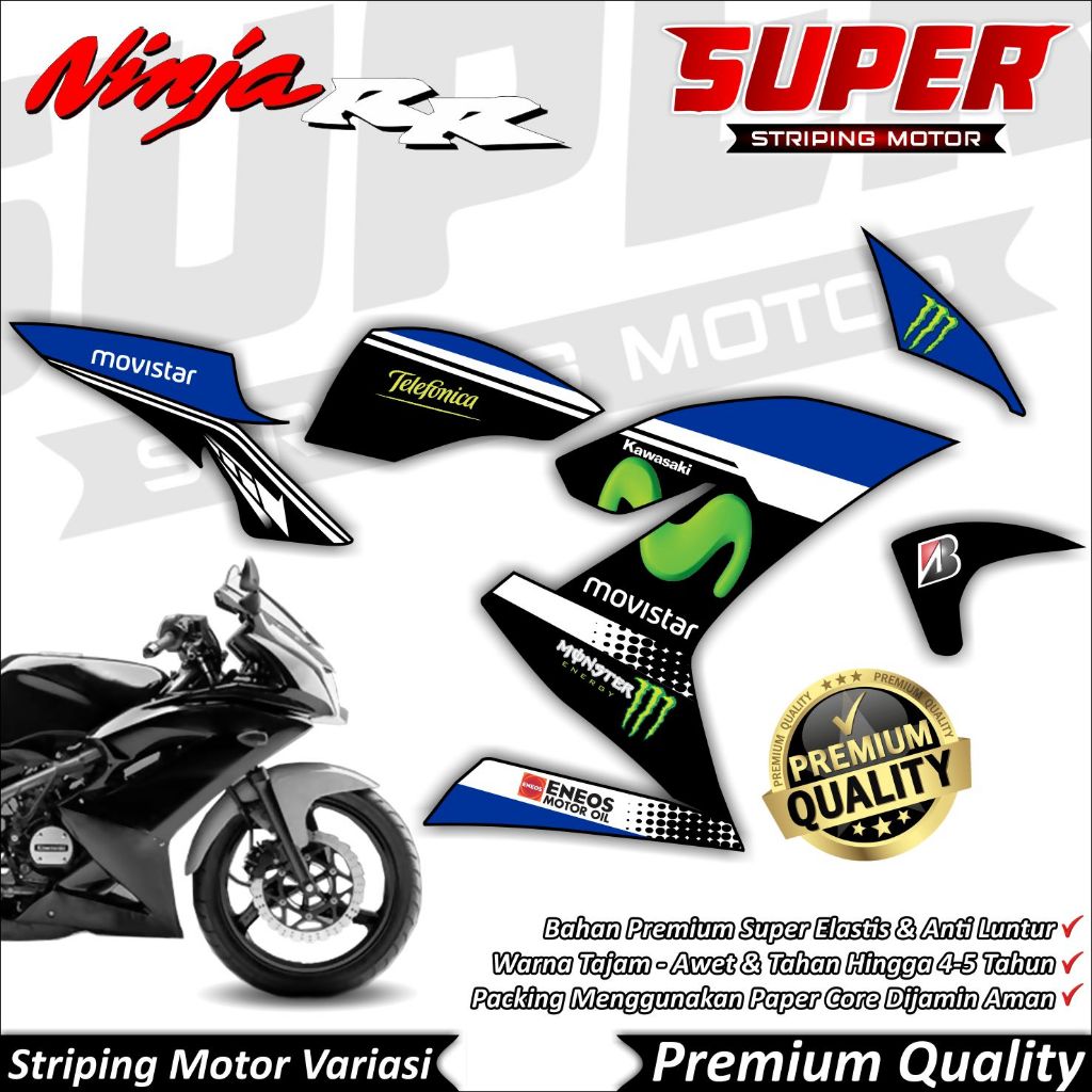Ninja RR 150 สติกเกอร์ใหม่ Anti-Fade Cool Ninja 150 RR Striping Kawasaki Ninja 150 RR Movistar