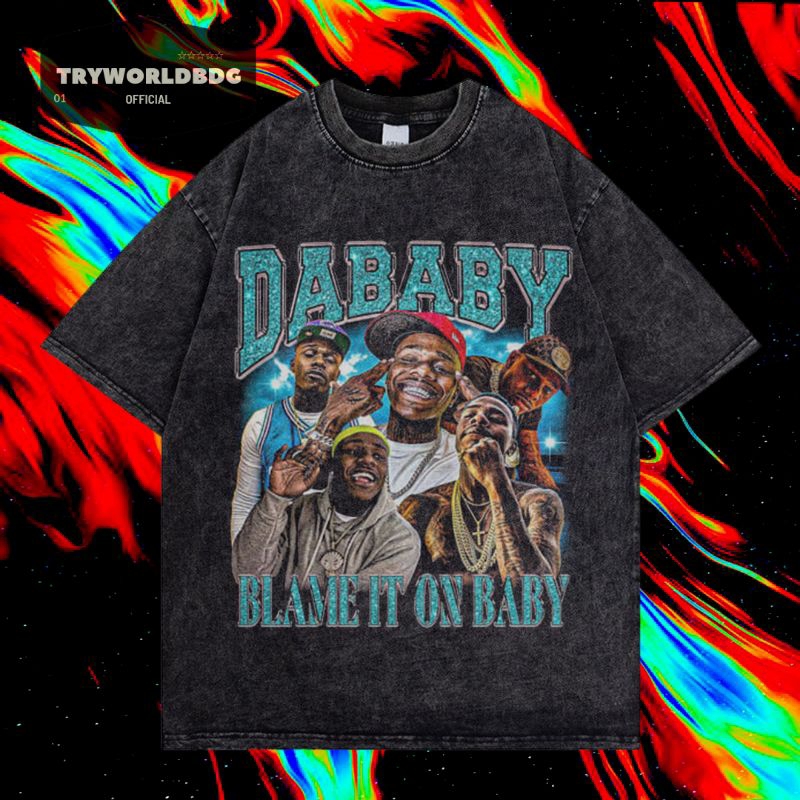 TRYWORLDG เสื้อยืด OVERSIZED OFFICIAL "DABABY" | เสื้อยืดฟอก | ล้างหิน | เสื้อยืดโอเวอร์ไซส์ | DABAB