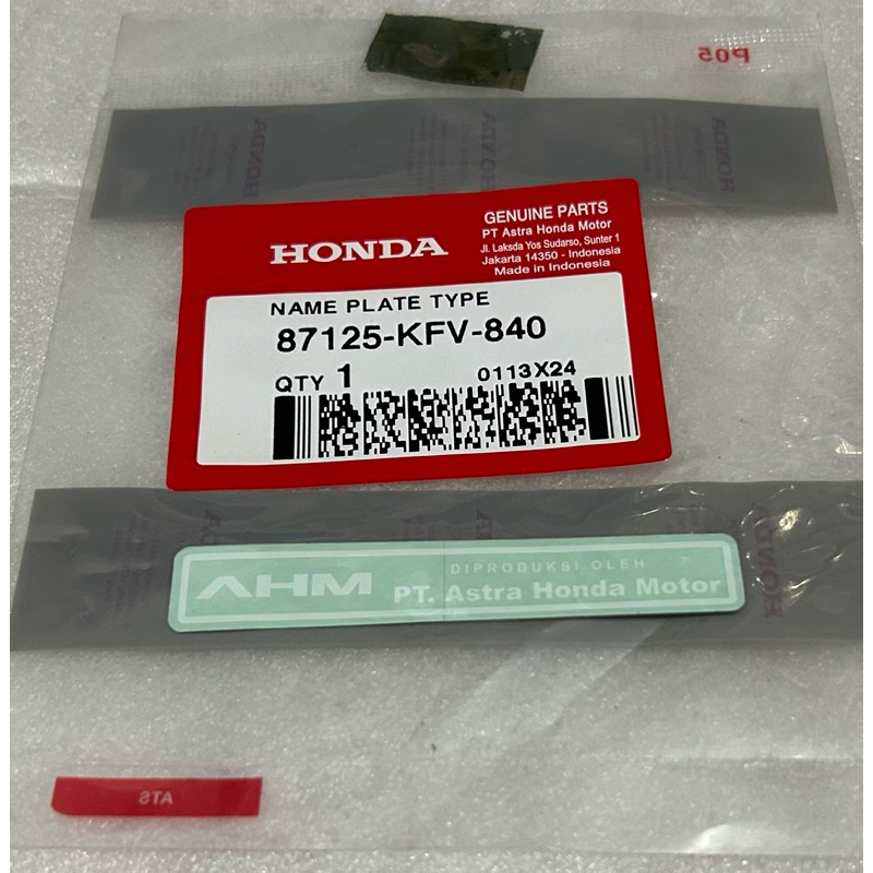Original Honda Motorcycle Swing Arm Detail Name Plate Sticker AHM 87125KFV840
