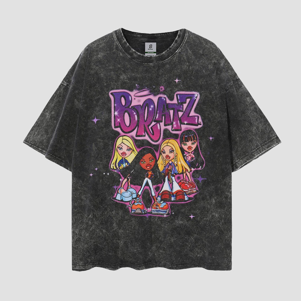 Bratz Womens Retro 90s Vintage Style Oversize Washed Tee