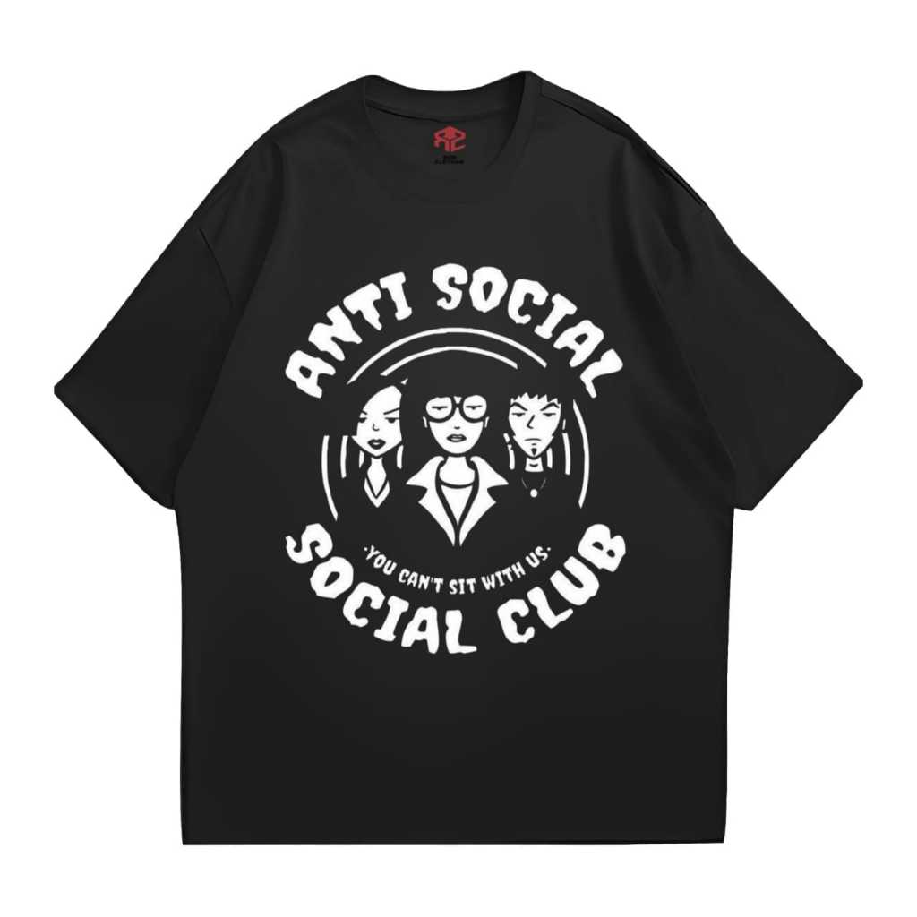 Auxso Clothing เสื้อยืดวินเทจ ANTI SOCIAL-SOCIAL CLUB เสื้อยืดสีดําผ้าฝ้ายหวี 24s UNISEX
