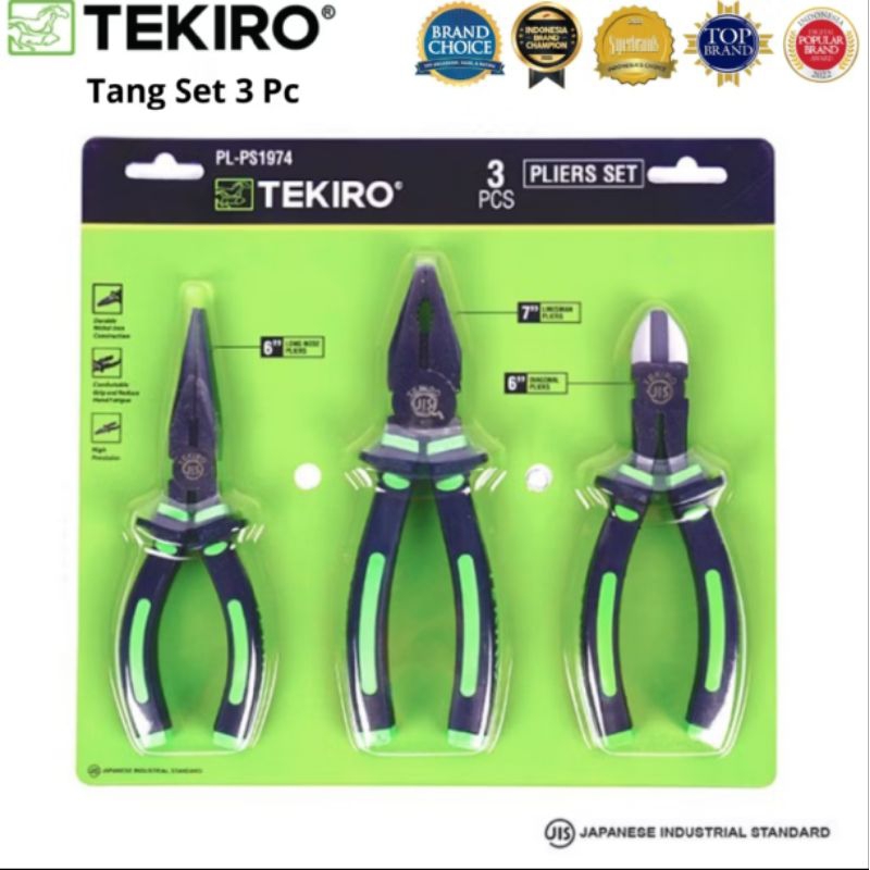 TEKIRO PLIERS SET 3 ชิ้น (PL-PS1974) 7" COMBINATION PLIERS, 6" TAPER PLIERS, 6" CUTTING PLIERS TEKIR