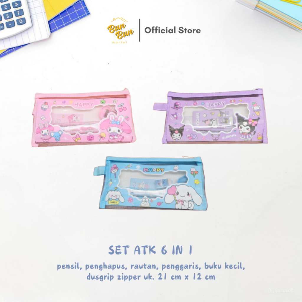 6 IN 1 ชุด / ชุดเครื่องเขียนสําหรับเด็ก Boxgrip Sanrio เครื่องเขียนตัวละคร Cinnamoroll Kuromi Instan