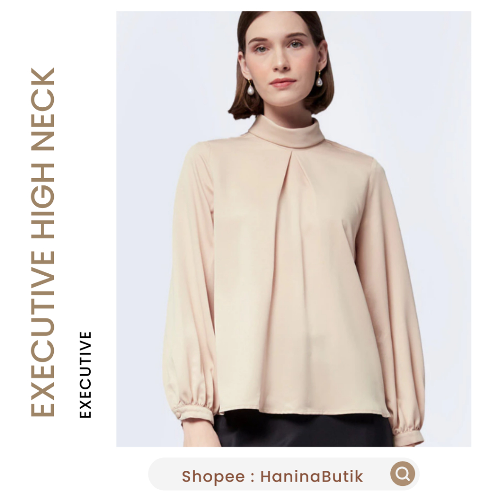 (พร้อมส่ง) EXECUTIVE HIGH NECK LONG SLEEVE BLOUSE BEIGE SIZE M โดย THE EXECUTIVE